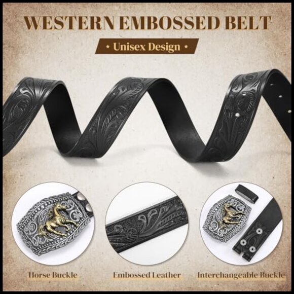 Western Leather Belt Adjustable Cowboy Cowgirl Rodeo Style Vintage Design main image 4